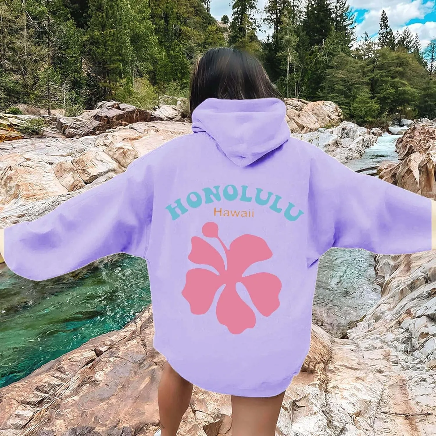Hoodies Sweatshirt for Women Graphic Trendy Cute Y2K Clothes Girls Pullover Oversized Pink Palm Puff Preppy Hoodies