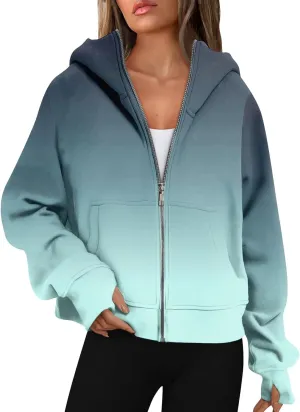 Hoodies Women Long Sleeve Zipper Hoodies Y2K Thumb Hole Tie Dye Fall Sweatshirts Jacket Tunic Pullover With Pocket