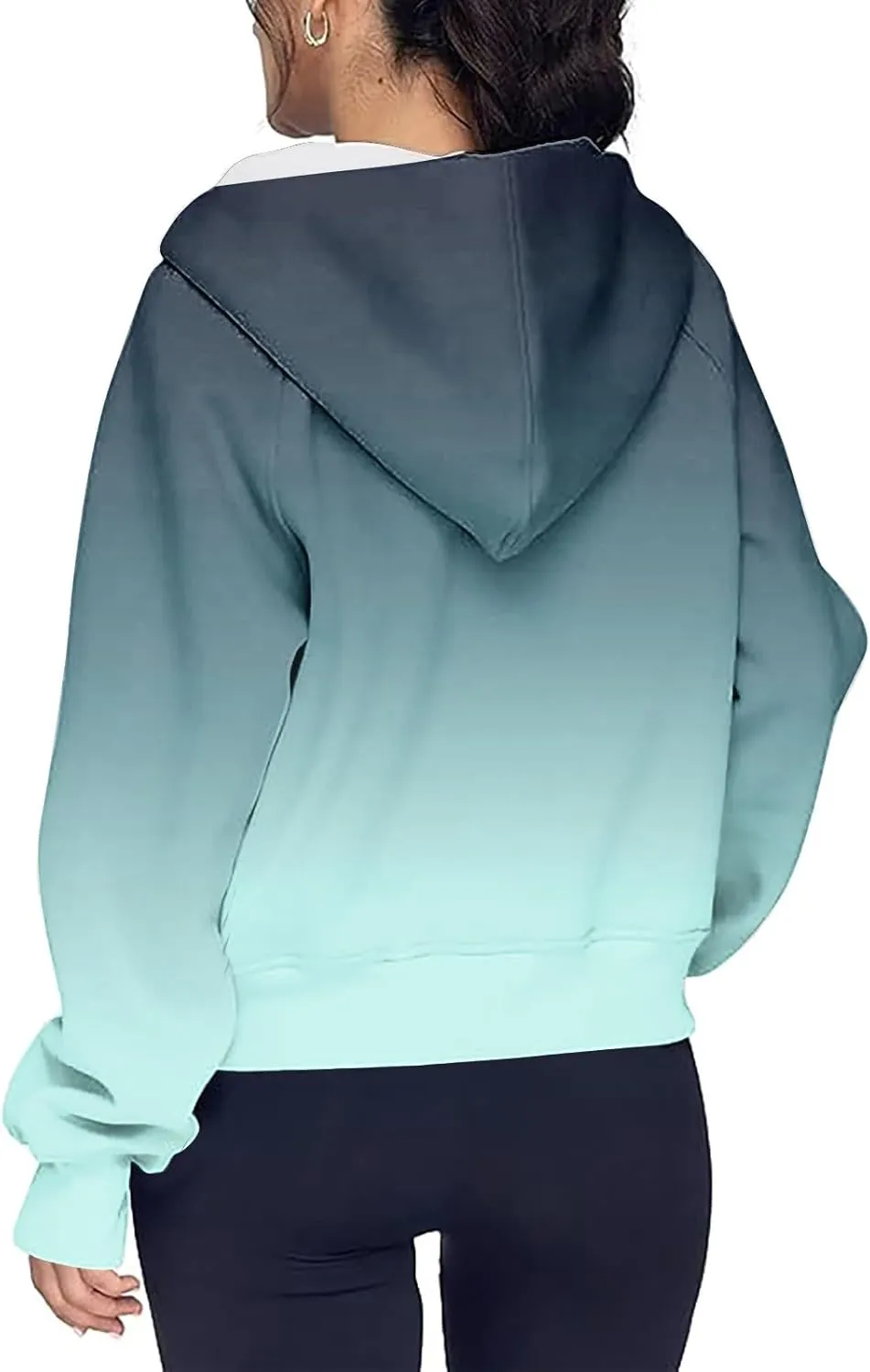 Hoodies Women Long Sleeve Zipper Hoodies Y2K Thumb Hole Tie Dye Fall Sweatshirts Jacket Tunic Pullover With Pocket