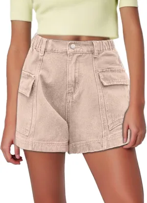 Jean Cargo Shorts for Women Baggy Front Button Lightweight Denim Shorts Stretch Sexy Vacation Travel Hiking Short