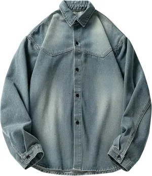 Jean Jacket for Men - Oversized Casual Vintage Washed Outerwear Classic Button Down Cowboy Mens Denim Trucker Jackets