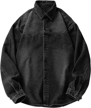 Jean Jacket for Men - Oversized Casual Vintage Washed Outerwear Classic Button Down Cowboy Mens Denim Trucker Jackets