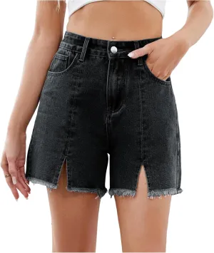 Jean Shorts Womens Stretchy High Waisted Denim Shorts Slim Fit Y2k Jorts Split Distressed Frayed Raw Hem Short Jeans