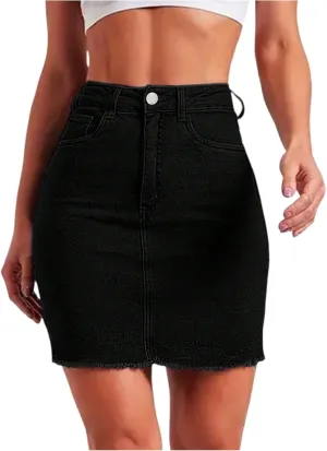 Jean Skirts for Women Denim Mini Skirt Y2k High Waisted Slim Fit Frayed Cowgirl Country Concert Outfits with Pockets