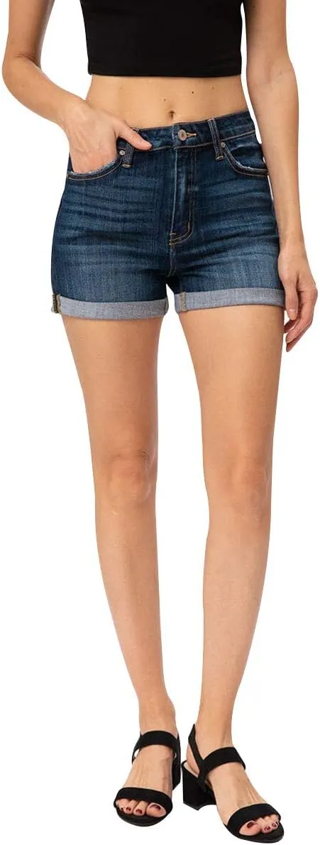 Kancan High Rise Hem Detail Denim Shorts - KC7326