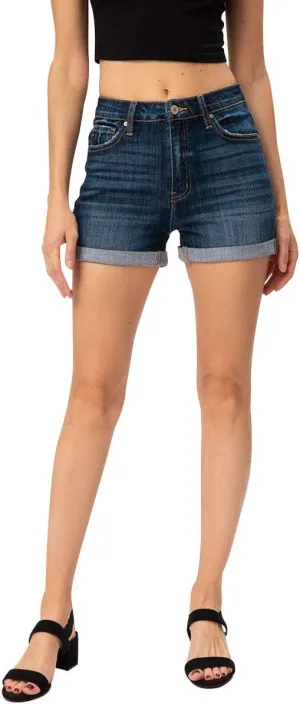 Kancan High Rise Hem Detail Denim Shorts - KC7326