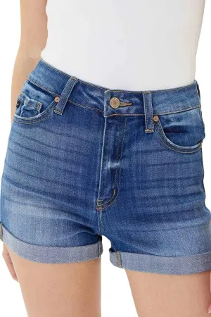 Kancan High Rise Hem Detail Denim Shorts - KC7326