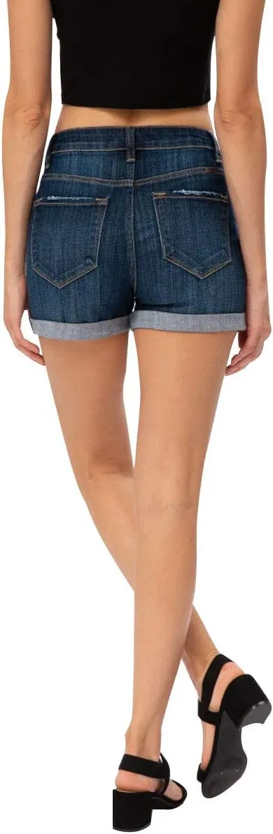 Kancan High Rise Hem Detail Denim Shorts - KC7326