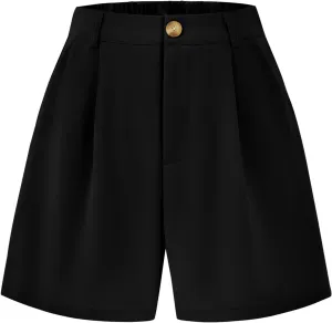 KIRUNDO Shorts for Women Dressy Casual Summer Elastic Waist in The Back Pleated Wide Leg Tailored Work Trouser Shorts