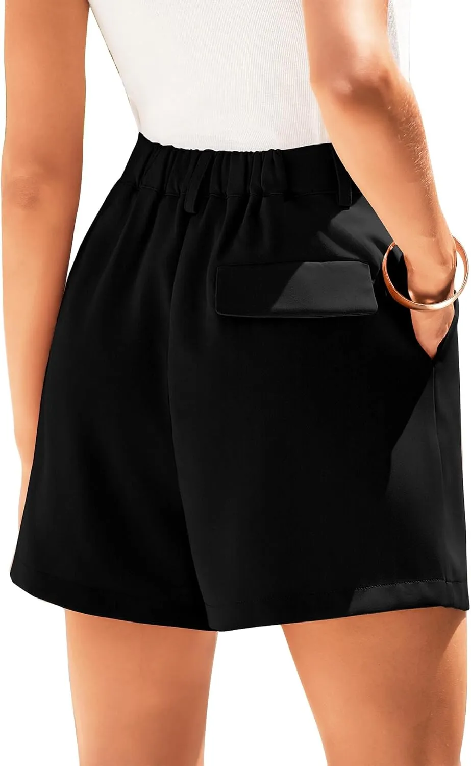 KIRUNDO Shorts for Women Dressy Casual Summer Elastic Waist in The Back Pleated Wide Leg Tailored Work Trouser Shorts