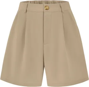KIRUNDO Shorts for Women Dressy Casual Summer Elastic Waist in The Back Pleated Wide Leg Tailored Work Trouser Shorts