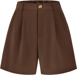 KIRUNDO Shorts for Women Dressy Casual Summer Elastic Waist in The Back Pleated Wide Leg Tailored Work Trouser Shorts