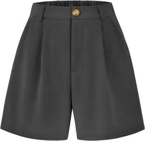 KIRUNDO Shorts for Women Dressy Casual Summer Elastic Waist in The Back Pleated Wide Leg Tailored Work Trouser Shorts