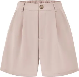 KIRUNDO Shorts for Women Dressy Casual Summer Elastic Waist in The Back Pleated Wide Leg Tailored Work Trouser Shorts