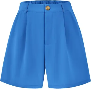 KIRUNDO Shorts for Women Dressy Casual Summer Elastic Waist in The Back Pleated Wide Leg Tailored Work Trouser Shorts