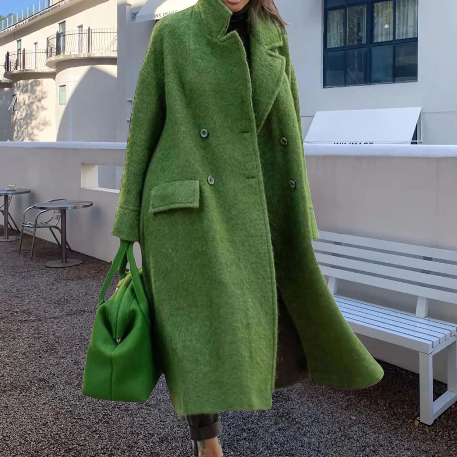 Kubbon Womens Long Pea Coats Business Long Wool Blend Coat Casual Long Sleeve Trench Coat Open Front Dressy Jackets