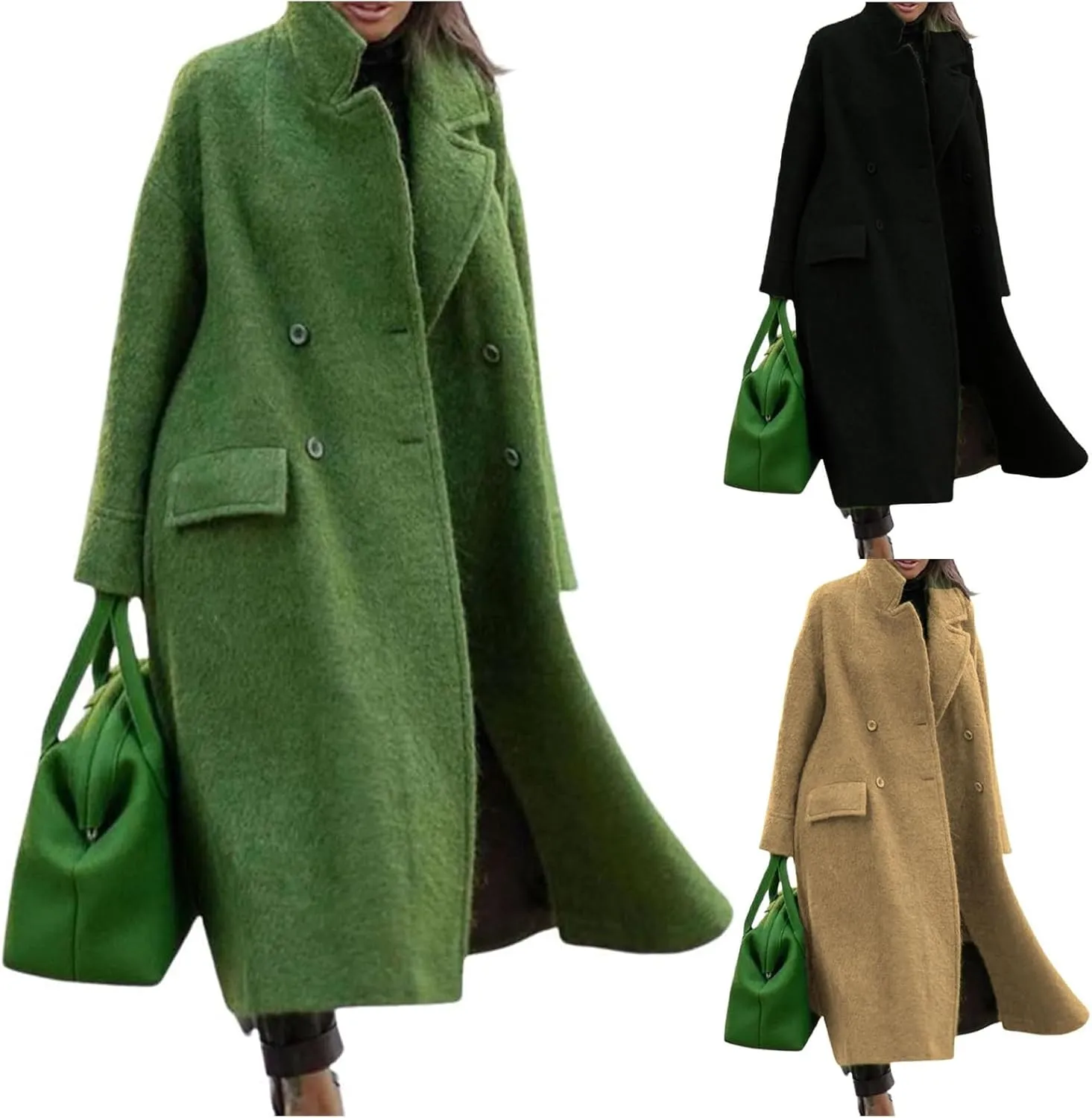 Kubbon Womens Long Pea Coats Business Long Wool Blend Coat Casual Long Sleeve Trench Coat Open Front Dressy Jackets