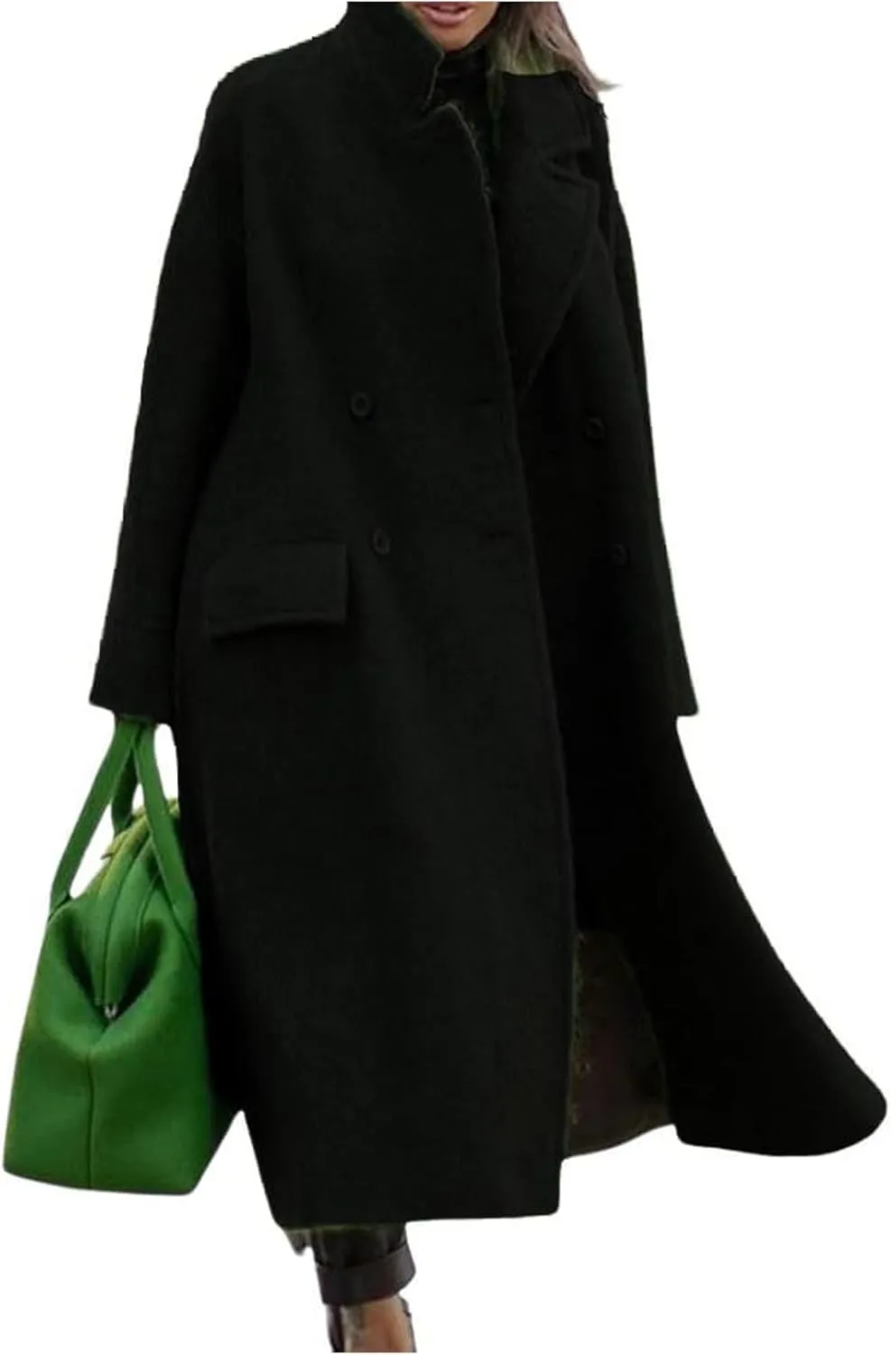Kubbon Womens Long Pea Coats Business Long Wool Blend Coat Casual Long Sleeve Trench Coat Open Front Dressy Jackets