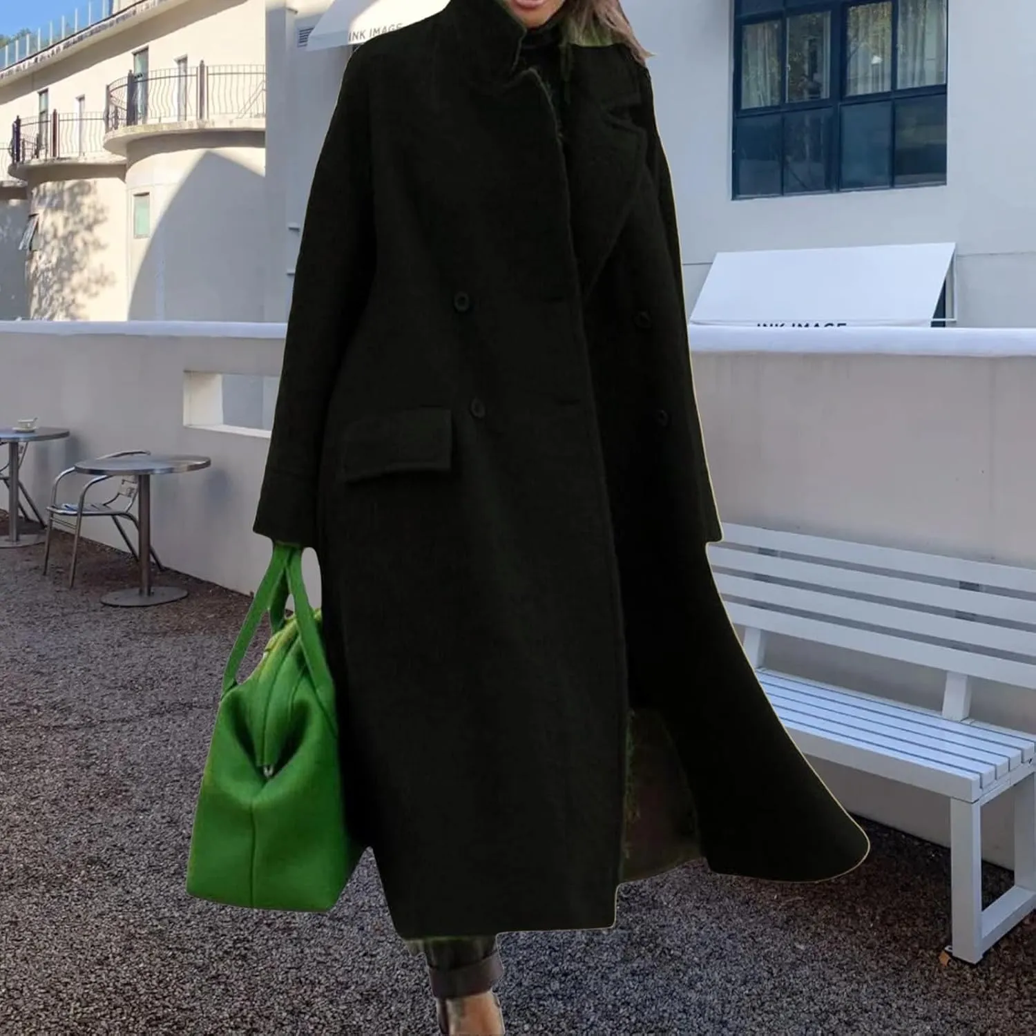Kubbon Womens Long Pea Coats Business Long Wool Blend Coat Casual Long Sleeve Trench Coat Open Front Dressy Jackets
