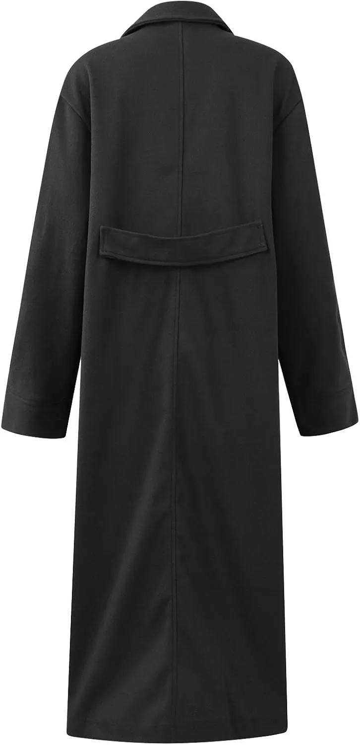 Kubbon Womens Long Pea Coats Business Long Wool Blend Coat Casual Long Sleeve Trench Coat Open Front Dressy Jackets