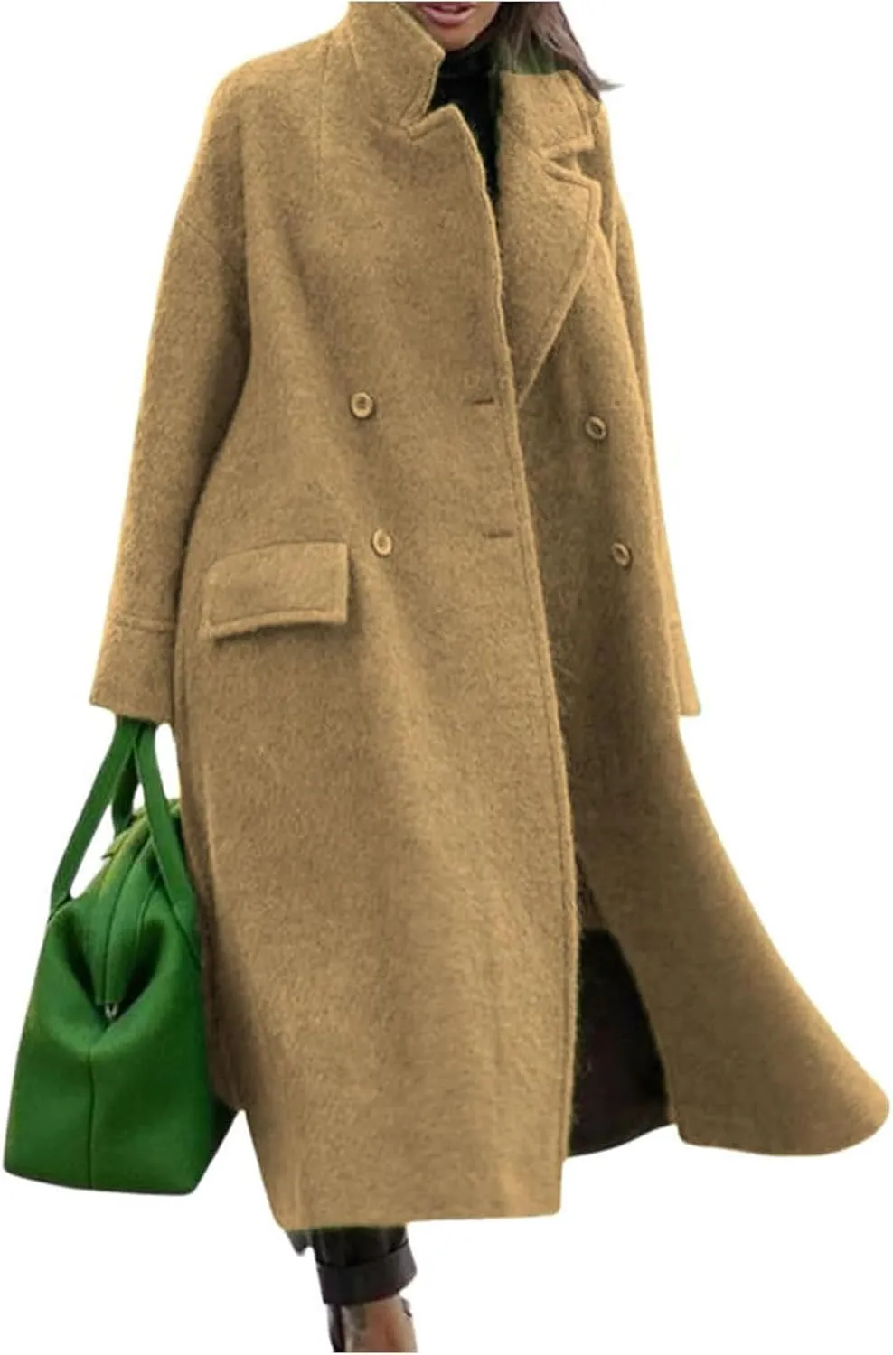 Kubbon Womens Long Pea Coats Business Long Wool Blend Coat Casual Long Sleeve Trench Coat Open Front Dressy Jackets