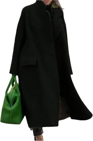 Kubbon Womens Long Pea Coats Business Long Wool Blend Coat Casual Long Sleeve Trench Coat Open Front Dressy Jackets
