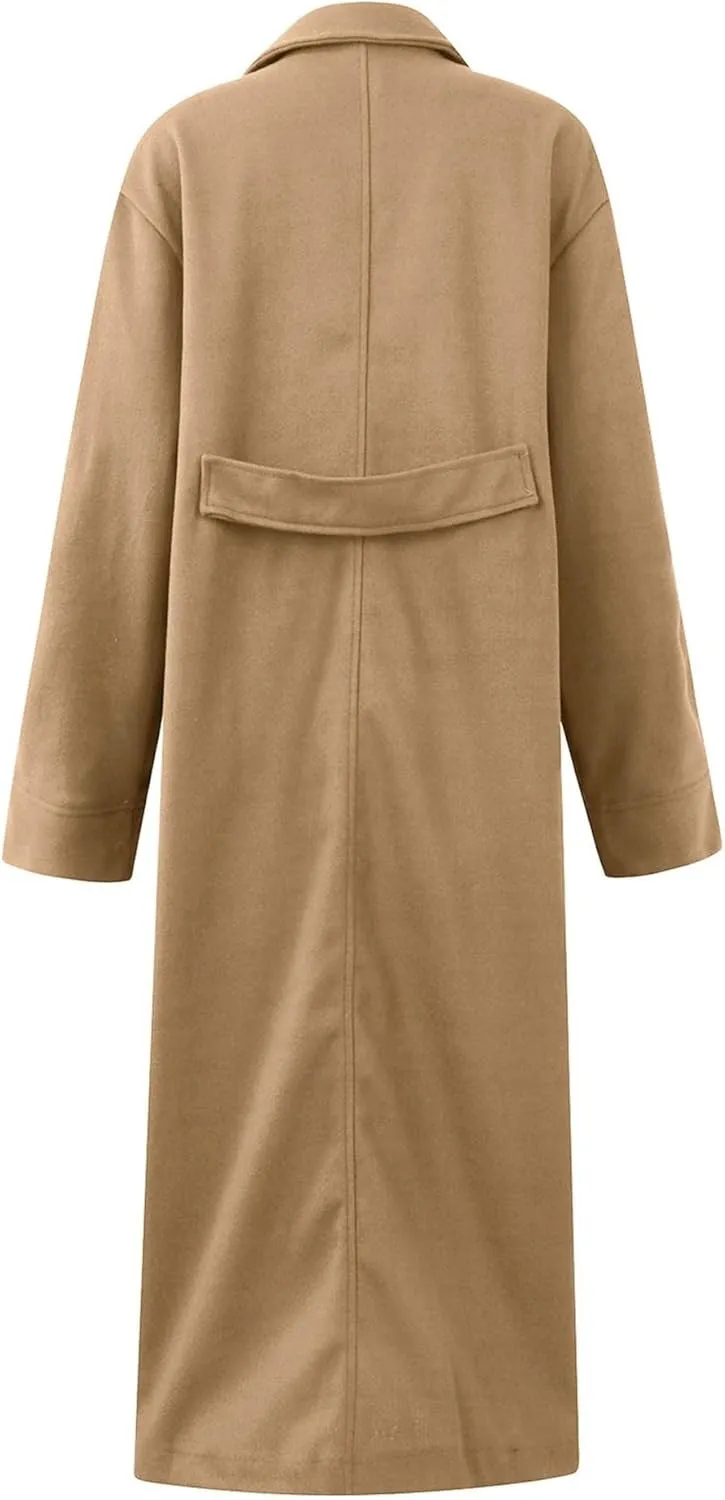 Kubbon Womens Long Pea Coats Business Long Wool Blend Coat Casual Long Sleeve Trench Coat Open Front Dressy Jackets