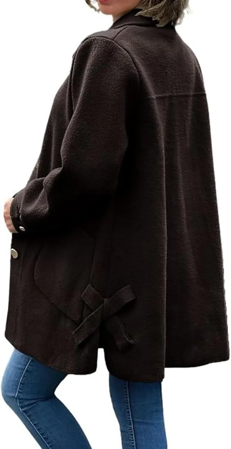 Kubbon Women's Wool Blend Coat Lightweight Single Breasted Lapel Pea Coat Causal Long Sleeve Jacket with Pockets