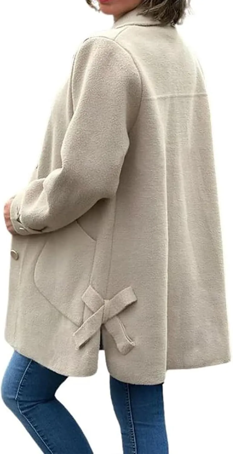 Kubbon Women's Wool Blend Coat Lightweight Single Breasted Lapel Pea Coat Causal Long Sleeve Jacket with Pockets