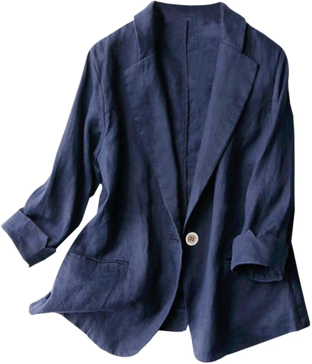 Linen Blazer Women Plus Size Lapel Button 3/4 Sleeve Open Front Jackets Summer Lightweight Work Office Blazers 2025