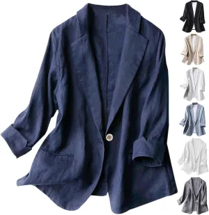 Linen Blazer Women Plus Size Lapel Button 3/4 Sleeve Open Front Jackets Summer Lightweight Work Office Blazers 2025