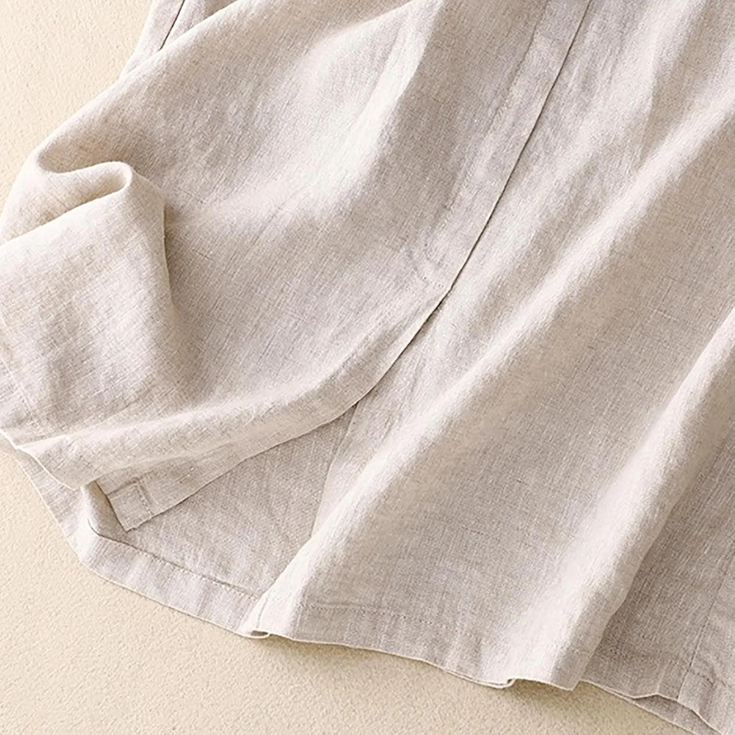 Linen Skirts for Women Summer Fashion Drawstring High Waist Button Skirt with Pockets Solid Loose Fit Holiday Skirts