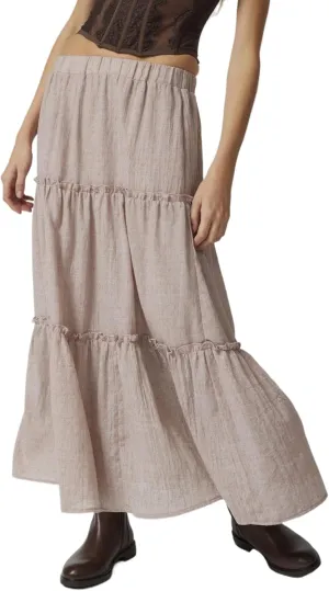 Lisskolo Tiered Skirts for Women Boho Maxi Flowy Pleated Skirts Elastic High Waist Ruffle A-Line Swing Long Beach Skirts