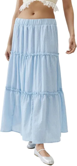 Lisskolo Tiered Skirts for Women Boho Maxi Flowy Pleated Skirts Elastic High Waist Ruffle A-Line Swing Long Beach Skirts