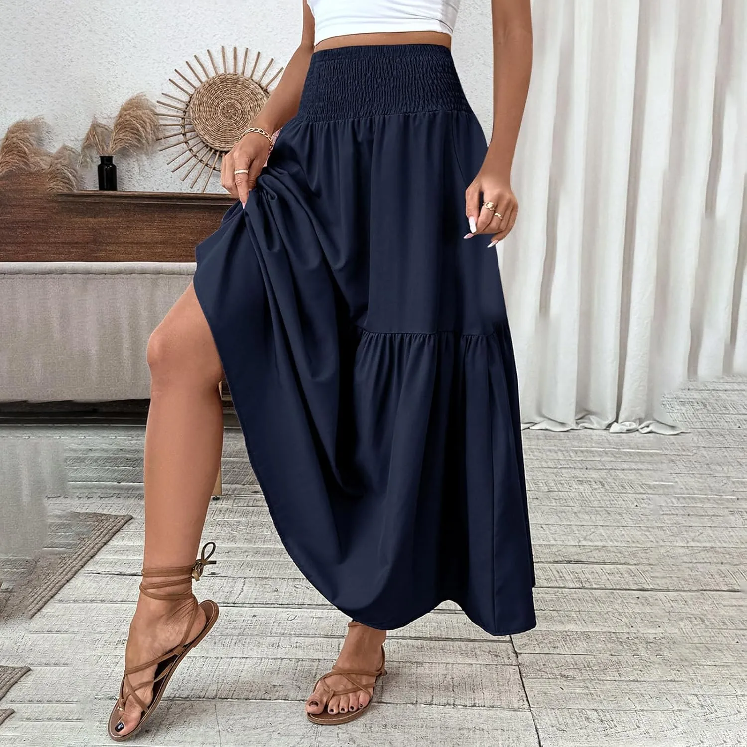 Long High Waisted Skirts for Women Summer Boho A Line Ruffle Tiered Flowy Long Maxi Dress Beach Vacation Outfits 2025