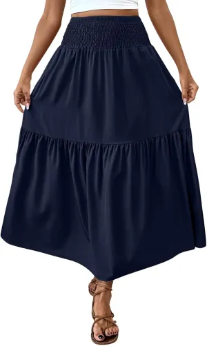 Long High Waisted Skirts for Women Summer Boho A Line Ruffle Tiered Flowy Long Maxi Dress Beach Vacation Outfits 2025