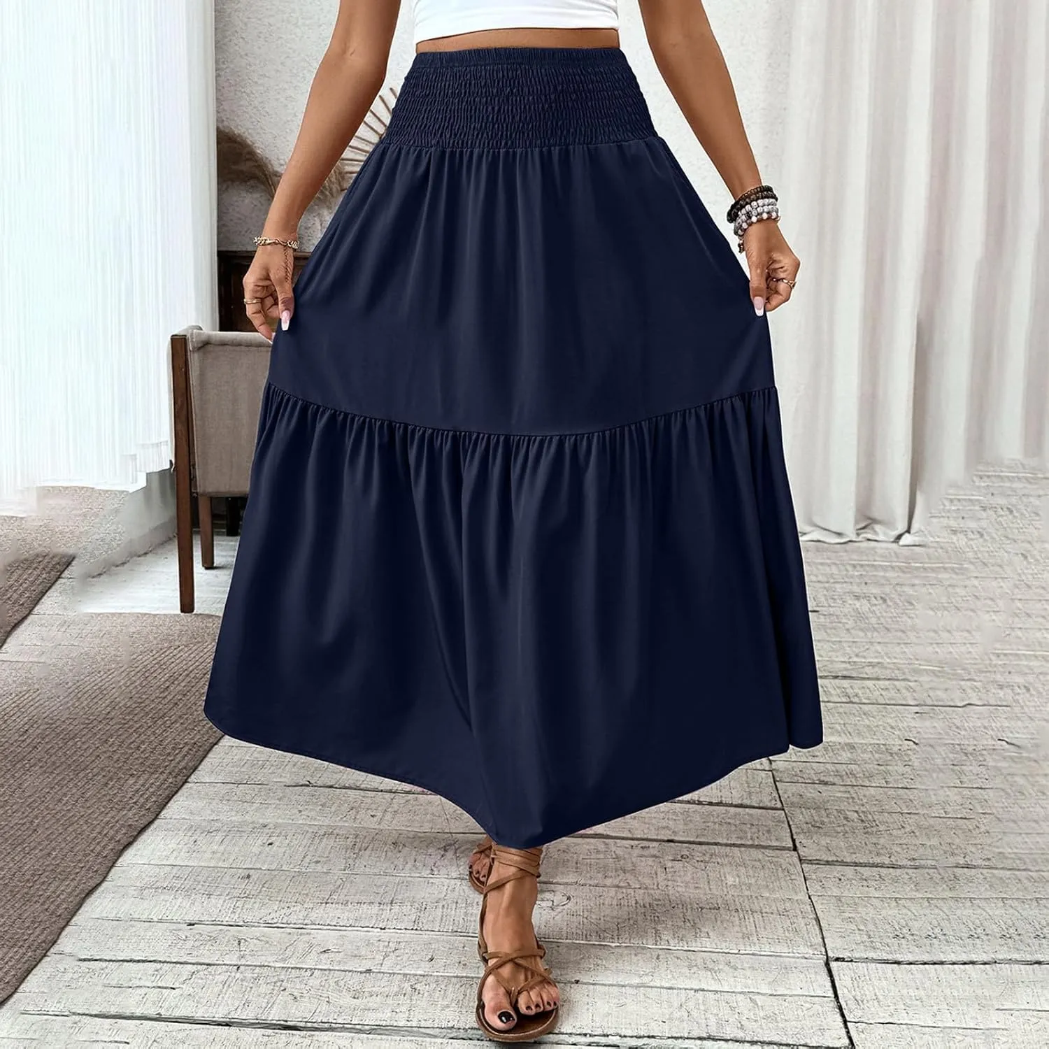 Long High Waisted Skirts for Women Summer Boho A Line Ruffle Tiered Flowy Long Maxi Dress Beach Vacation Outfits 2025