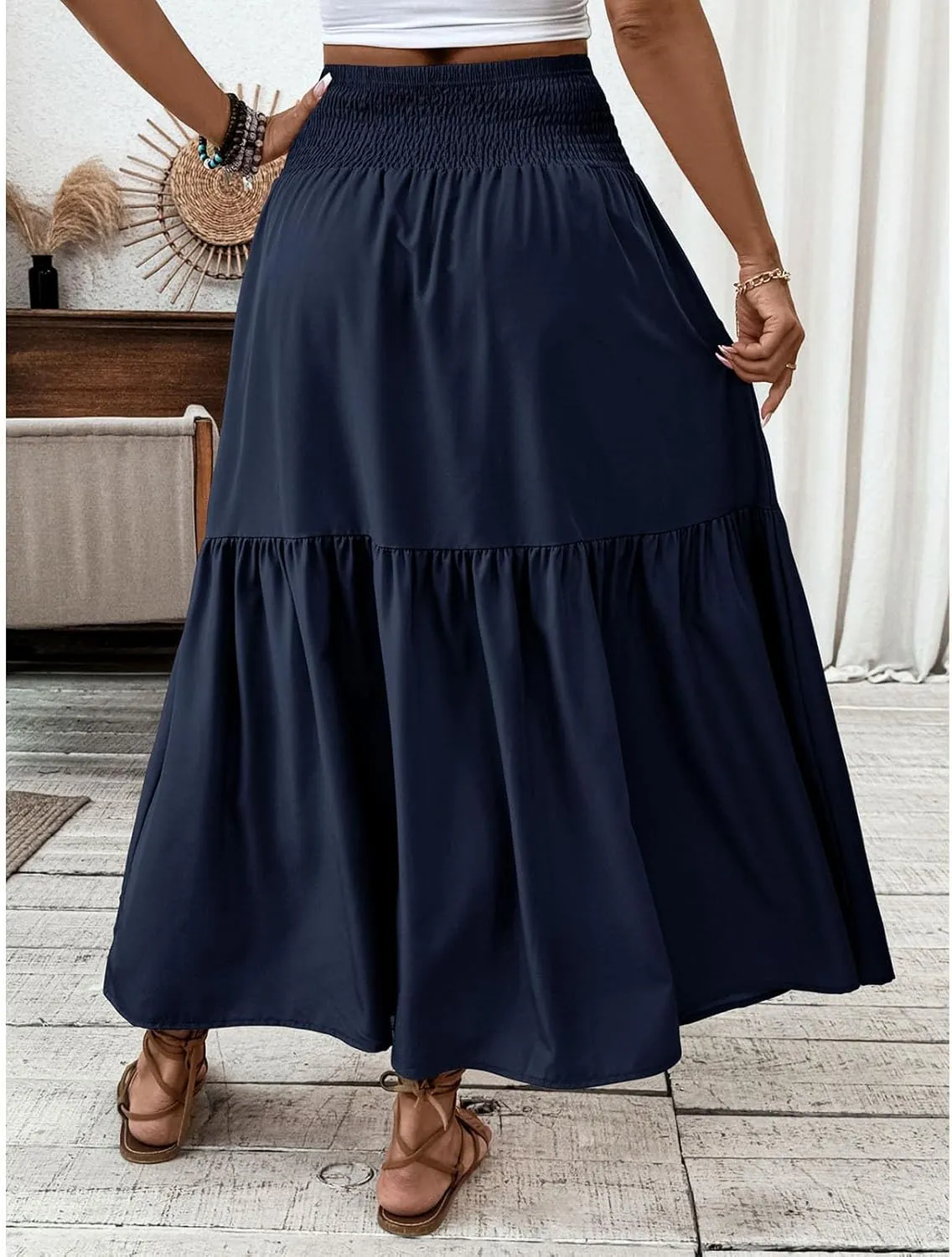 Long High Waisted Skirts for Women Summer Boho A Line Ruffle Tiered Flowy Long Maxi Dress Beach Vacation Outfits 2025