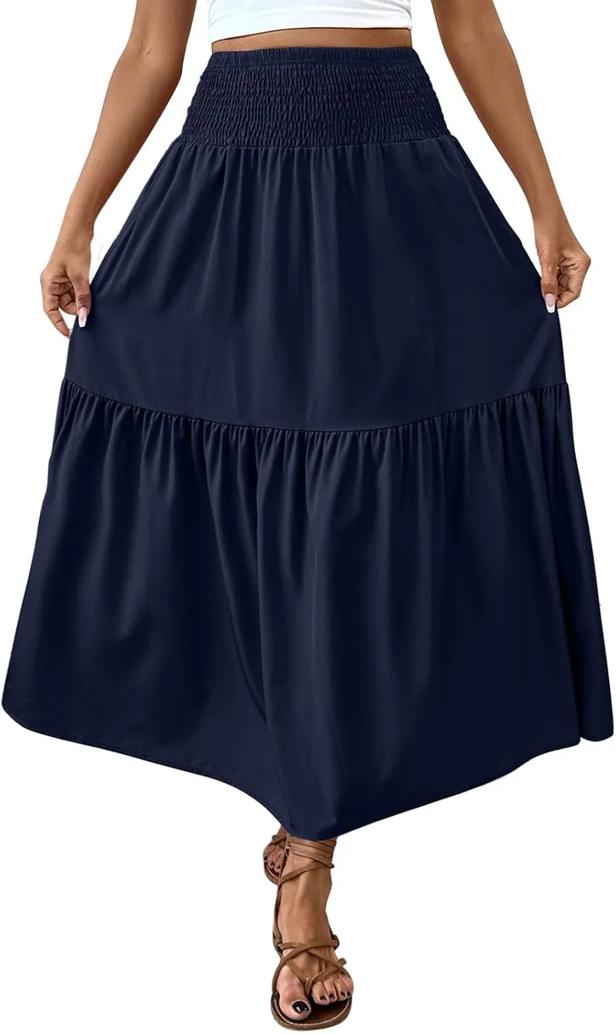 Long High Waisted Skirts for Women Summer Boho A Line Ruffle Tiered Flowy Long Maxi Dress Beach Vacation Outfits 2025