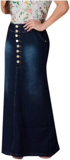 Long Jean Skirt Womens Front Button Denim A-Line Washed Jean Women's Casual Button Skirts Skirt Skirts for Women