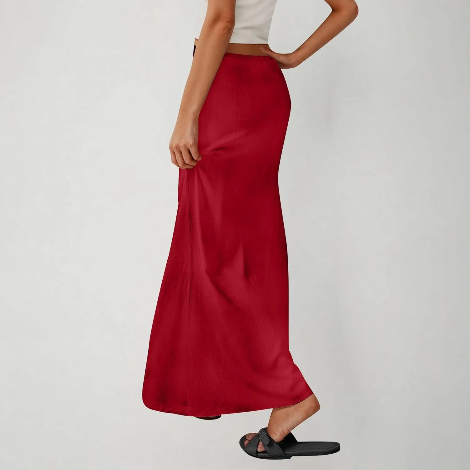 Long Skirts for Women Boho Vacation Flowy Maxi Skirt Lightweight Drawstring Low Rise Ankle Length Slim A Line Skirt