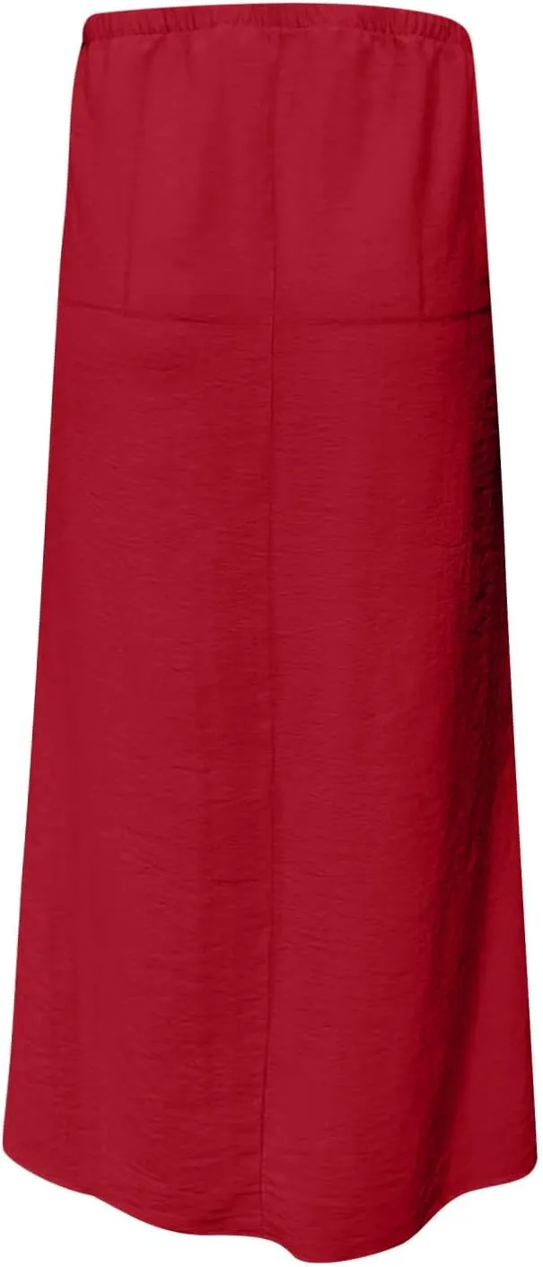 Long Skirts for Women Boho Vacation Flowy Maxi Skirt Lightweight Drawstring Low Rise Ankle Length Slim A Line Skirt
