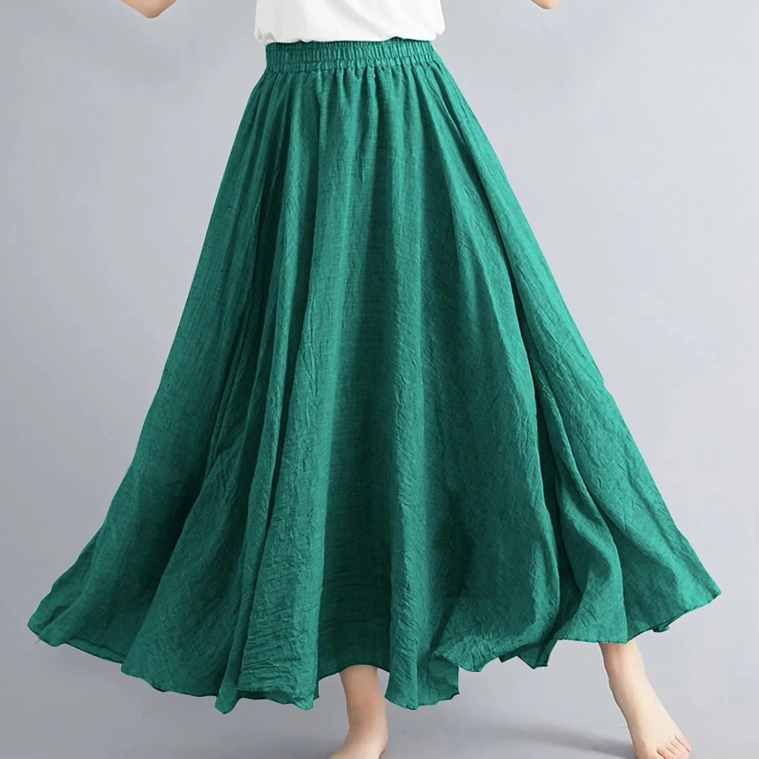 Long Skirts for Women Summer High Waist Beach Skirt Solid Color Western Boho Casual Skirt Flowy Quick Dry Skirt