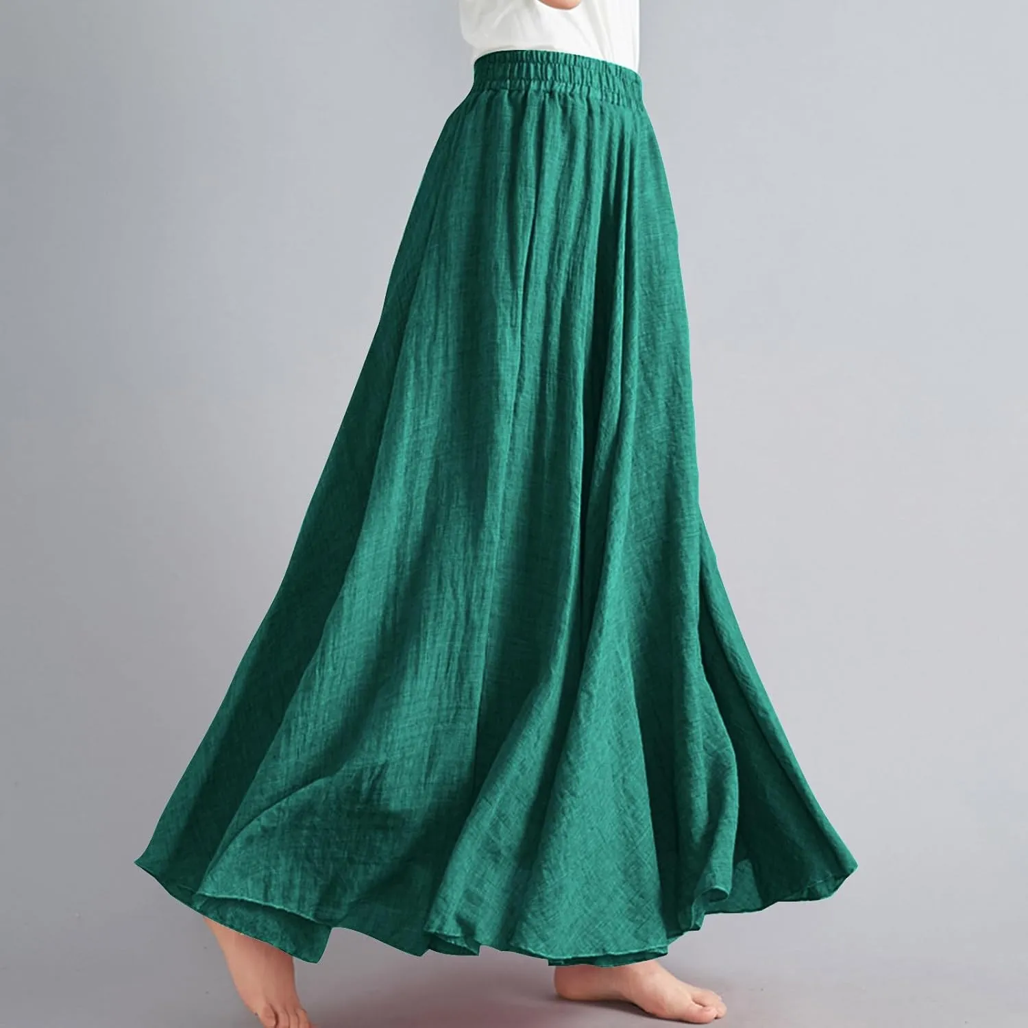Long Skirts for Women Summer High Waist Beach Skirt Solid Color Western Boho Casual Skirt Flowy Quick Dry Skirt