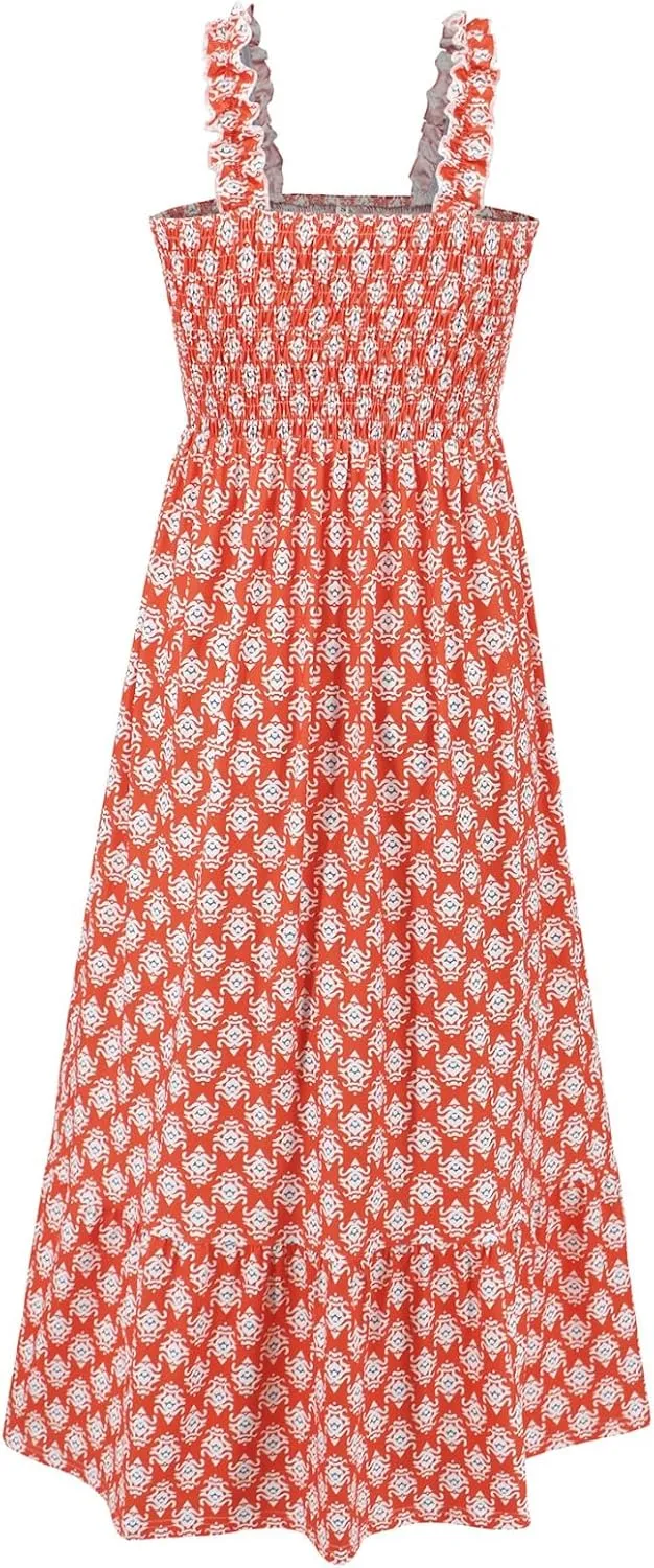 Long Sundresses for Women 2025 Spaghetti Strap Graffiti Dresses Graphic A Line Swing Long Cami Dress