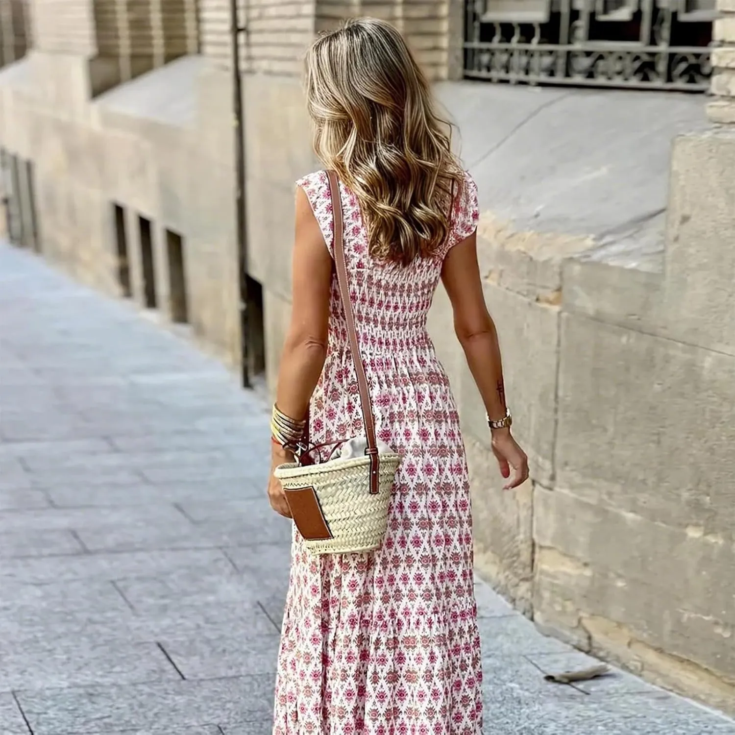Long Sundresses for Women 2025 Spaghetti Strap Graffiti Dresses Graphic A Line Swing Long Cami Dress