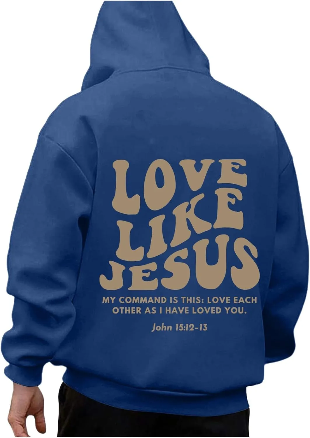 Love Like Jesus Hoodies for Men Letter Graphic Christian Faith Hoodies with Pocket Long Sleeve Drawstring Hooded Sweatshirts