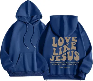 Love Like Jesus Hoodies for Men Letter Graphic Christian Faith Hoodies with Pocket Long Sleeve Drawstring Hooded Sweatshirts