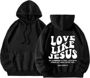 Love Like Jesus Hoodies for Men Letter Graphic Christian Faith Hoodies with Pocket Long Sleeve Drawstring Hooded Sweatshirts