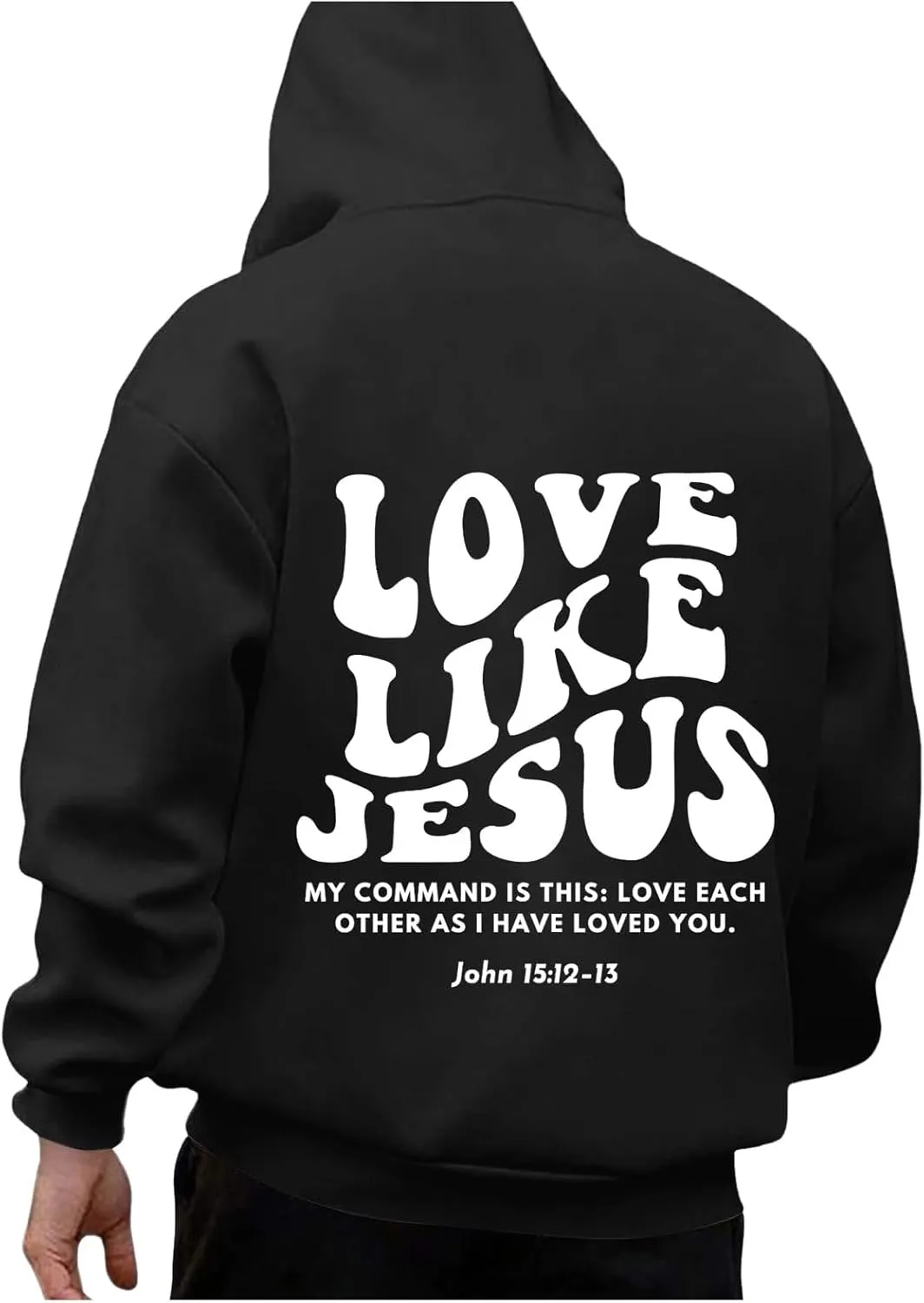 Love Like Jesus Hoodies for Men Letter Graphic Christian Faith Hoodies with Pocket Long Sleeve Drawstring Hooded Sweatshirts